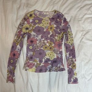 T.La Floral Ribbed Long Sleeve Size Medium NWOT